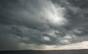 heavy gray storm clouds over Penobscot Bay